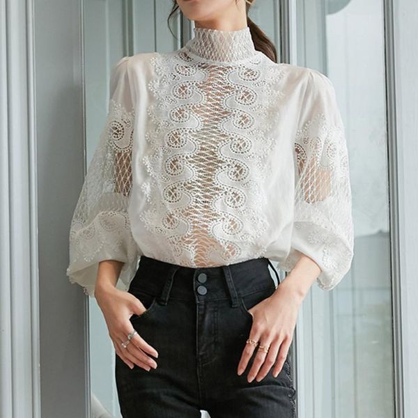 women's clothing spring autumn blouse shirt fashion hollow lace stand collar loose lantern sleeve pullover casual ladies new, White
women's clothing spring autumn blouse shirt fashion hollow lace stand collar loose lantern sleeve pullover casual ladies new, White