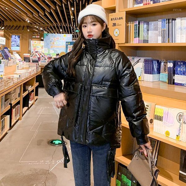 women's winter jacket korean style shiny long parkas female stnad collar solid loose plus size cotton padded thick woman coats1, Black
women's winter jacket korean style shiny long parkas female stnad collar solid loose plus size cotton padded thick woman coats1, Black