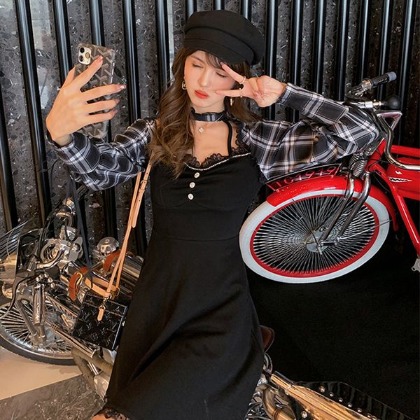 2021 new lace stitching long sleeve black short women fairy winter one-piece lady designer party dress c46b, Black;gray
2021 new lace stitching long sleeve black short women fairy winter one-piece lady designer party dress c46b, Black;gray