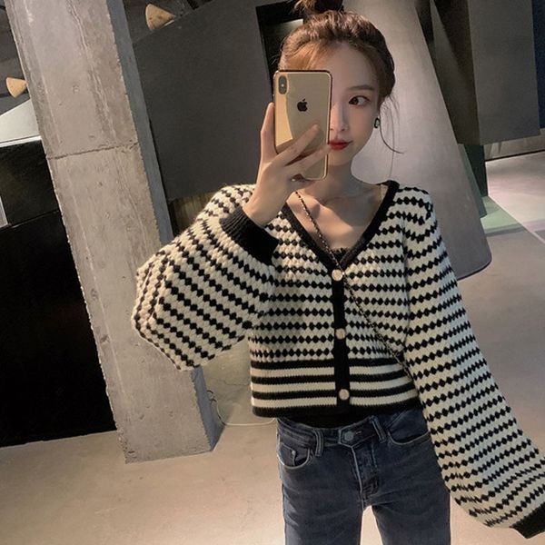 striped sweater autumn new loose short net red cardigan coat long sleeve sweatercoat sweaterversatile sweater nsidq, White;black
striped sweater autumn new loose short net red cardigan coat long sleeve sweatercoat sweaterversatile sweater nsidq, White;black