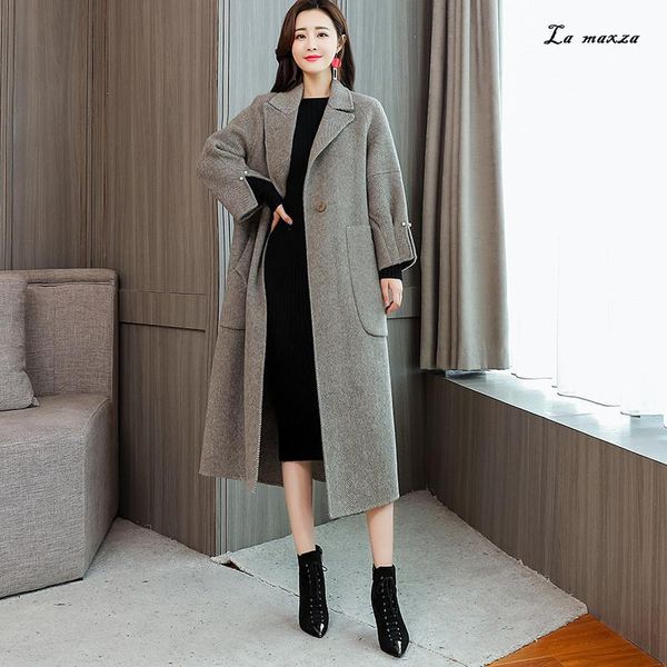plus size women cashmere coat 2021 fashion elegant pocket single button loose long coat, Black
plus size women cashmere coat 2021 fashion elegant pocket single button loose long coat, Black