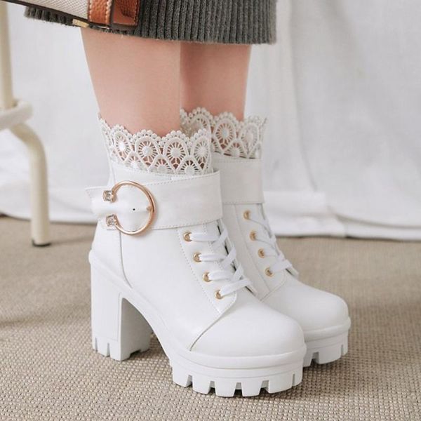 women motorcycle boots lolita short boot winter stylish lady lace ankle boots high heel platforms leather shoes party botas, Black
women motorcycle boots lolita short boot winter stylish lady lace ankle boots high heel platforms leather shoes party botas, Black