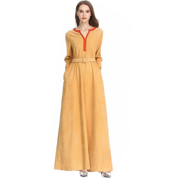 autumn women long corduroy party dress 2020 elegant yellow three quarter sleeve ladies loose waist big swing sashes maxi dress, Black;gray
autumn women long corduroy party dress 2020 elegant yellow three quarter sleeve ladies loose waist big swing sashes maxi dress, Black;gray