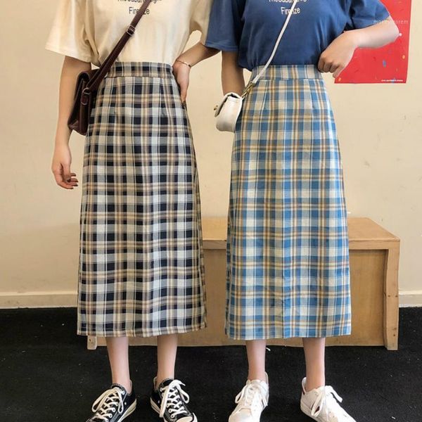 skirts spring autumn slim long student plaid straight skirt ins trend girls elastic waist back split calf skirts1, Black 
skirts spring autumn slim long student plaid straight skirt ins trend girls elastic waist back split calf skirts1, Black