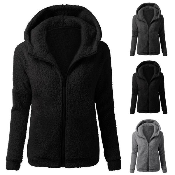 women hooded coat 2020 winter warm wool zipper coat cotton solid jacket outwear, Black;brown
women hooded coat 2020 winter warm wool zipper coat cotton solid jacket outwear, Black;brown