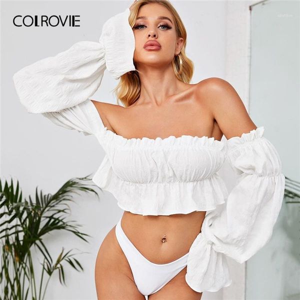 women's blouses & shirts colrovie white frilled off shoulder bell sleeve ruched crop peplum women solid ladies boho and blouse
women's blouses & shirts colrovie white frilled off shoulder bell sleeve ruched crop peplum women solid ladies boho and blouse