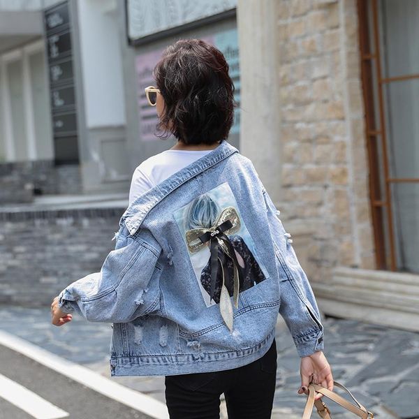 short denim jacket coat female bow autumn printed denim coat jacket loose hole frayed coats bat sleeve beauty jackets, Black;brown
short denim jacket coat female bow autumn printed denim coat jacket loose hole frayed coats bat sleeve beauty jackets, Black;brown