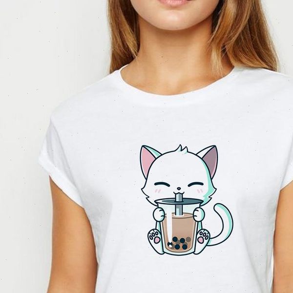 new t shirt women cat drinking tea with milk tshirt oversize spring summer easy matching round collar t shirts, White
new t shirt women cat drinking tea with milk tshirt oversize spring summer easy matching round collar t shirts, White