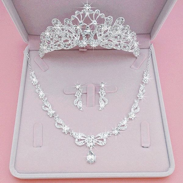 new bridal crown headdress three piece wedding dress accessories jewelry set korean super fairy, Silver
new bridal crown headdress three piece wedding dress accessories jewelry set korean super fairy, Silver