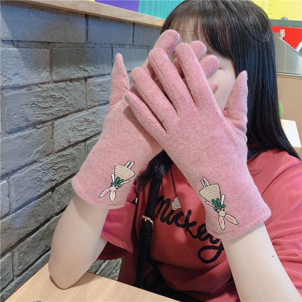women touch screen five finger velvet embroidery female autumn and winter thick cute warm gloves, Blue;gray
women touch screen five finger velvet embroidery female autumn and winter thick cute warm gloves, Blue;gray