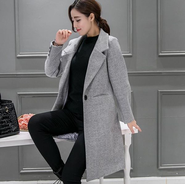 fashion single button long winter fashion wool coats slim office wool blend coat and jacket solid turn-down collar coat femenino, Black
fashion single button long winter fashion wool coats slim office wool blend coat and jacket solid turn-down collar coat femenino, Black