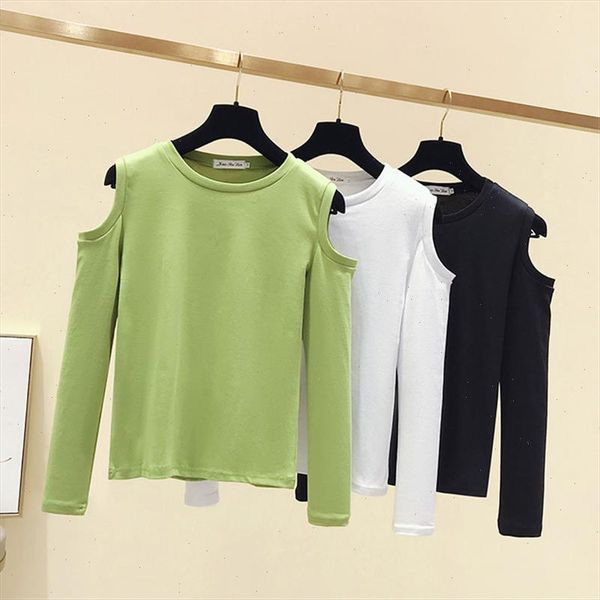 2021 autumn new women shoulderless long sleeve t shirt solid color female cotton tees young lady fashion basic wholesale, White
2021 autumn new women shoulderless long sleeve t shirt solid color female cotton tees young lady fashion basic wholesale, White