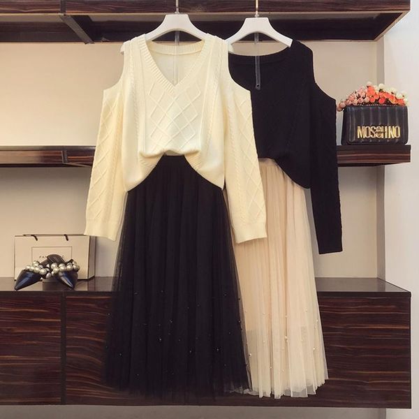2020 autumn winter loose big size sweater women off shoulder v-neck knitted pullover+long mesh skirt girls sweet two piece set1, Gray
2020 autumn winter loose big size sweater women off shoulder v-neck knitted pullover+long mesh skirt girls sweet two piece set1, Gray