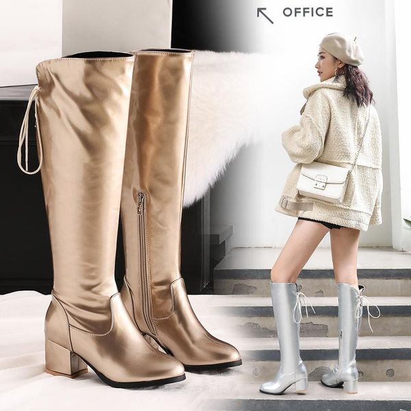 women knee high boots women riding boots gold silver autumn winter zipper thigh high botas mujer footwear size 32 33 45, Black
women knee high boots women riding boots gold silver autumn winter zipper thigh high botas mujer footwear size 32 33 45, Black