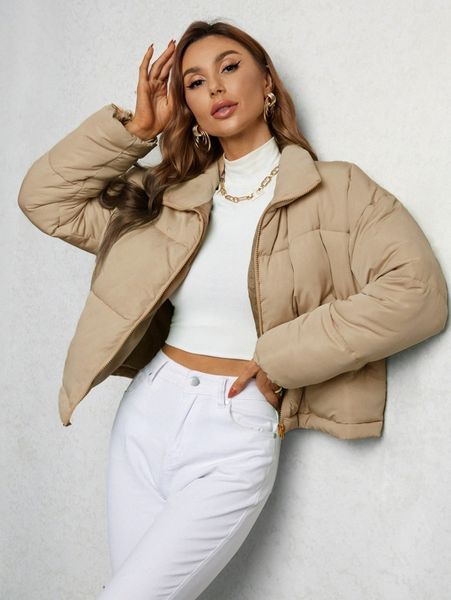 drawstring hem zip-up puffer coat s0fx#, Black