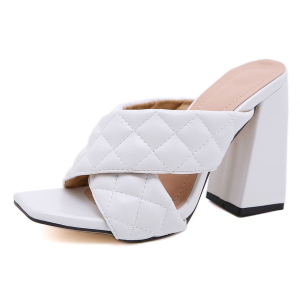 2021 new european and american square head chess chunky heel cross slipper high female heels 00vh, Black
2021 new european and american square head chess chunky heel cross slipper high female heels 00vh, Black