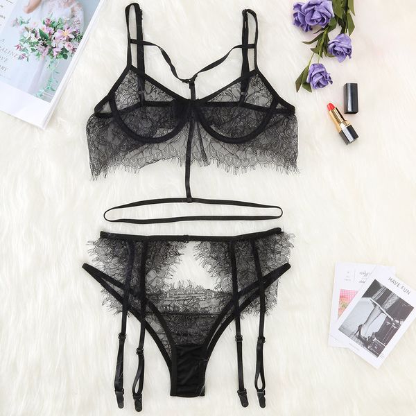 women's lace hollow out sous vetement femme ensemble perspective three-piece underwear set lingerie porno transparent bra, Red;black
women's lace hollow out sous vetement femme ensemble perspective three-piece underwear set lingerie porno transparent bra, Red;black