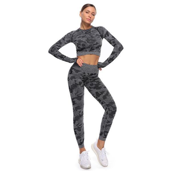 seamless yoga suit women's high elastic back hollow long sleeve fitness yoga two piece set, Gray
seamless yoga suit women's high elastic back hollow long sleeve fitness yoga two piece set, Gray