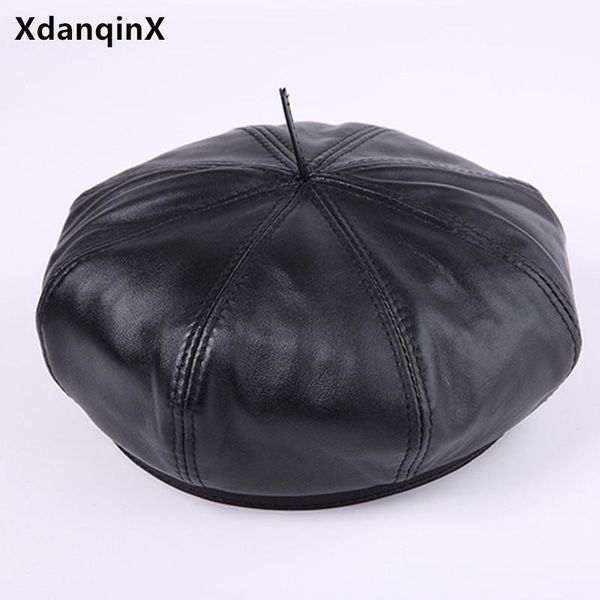 berets xdanqinx elegant women's hat genuine leather cap winter warm sheepskin for women trend female brands caps, Blue;gray
berets xdanqinx elegant women's hat genuine leather cap winter warm sheepskin for women trend female brands caps, Blue;gray