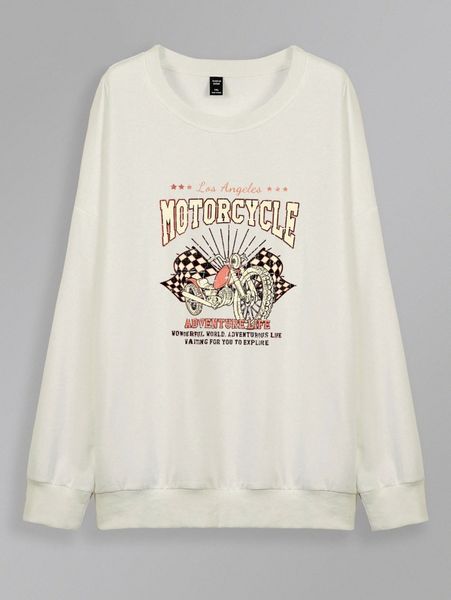 plus motorcycle and slogan graphic drop shoulder sweatshirt 66zw#, Black 
plus motorcycle and slogan graphic drop shoulder sweatshirt 66zw#, Black