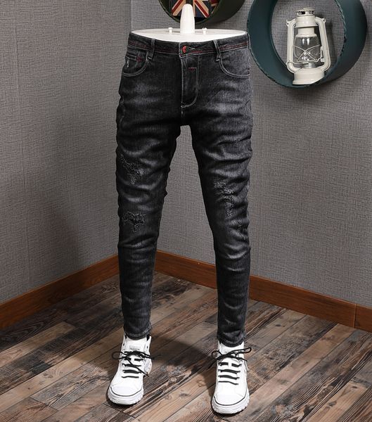 2021 new japanese style fashion black slim fit elastic ripped men denim pencil pants streetwear vintage designer jeans 88uc, Blue
2021 new japanese style fashion black slim fit elastic ripped men denim pencil pants streetwear vintage designer jeans 88uc, Blue
