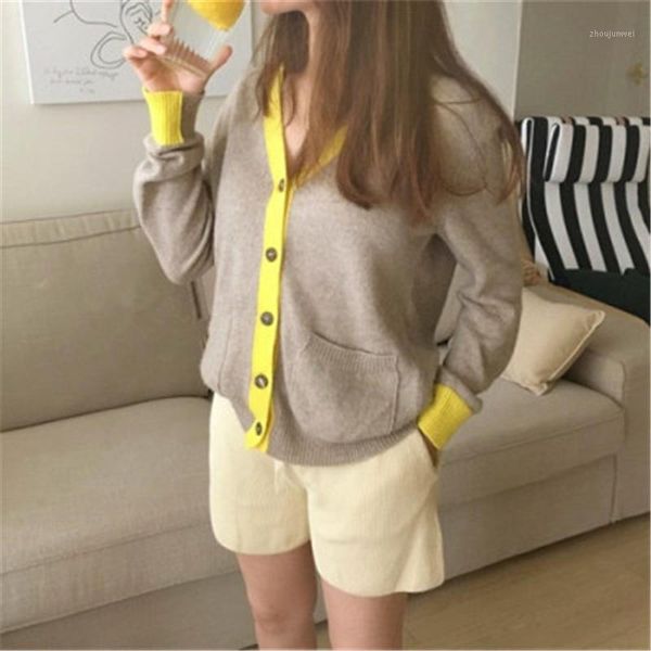 sweet contrast color knitted cardigan with pockets women autumn winter single breasted long sleeve knitwear sweater pull femme1, White
sweet contrast color knitted cardigan with pockets women autumn winter single breasted long sleeve knitwear sweater pull femme1, White