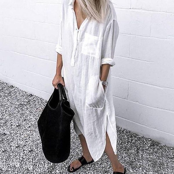 2021 new women long shirt dress buttons pockets spring autumn fashion long sleeves dresses loose casual plus size maxi dress, Black;gray
2021 new women long shirt dress buttons pockets spring autumn fashion long sleeves dresses loose casual plus size maxi dress, Black;gray