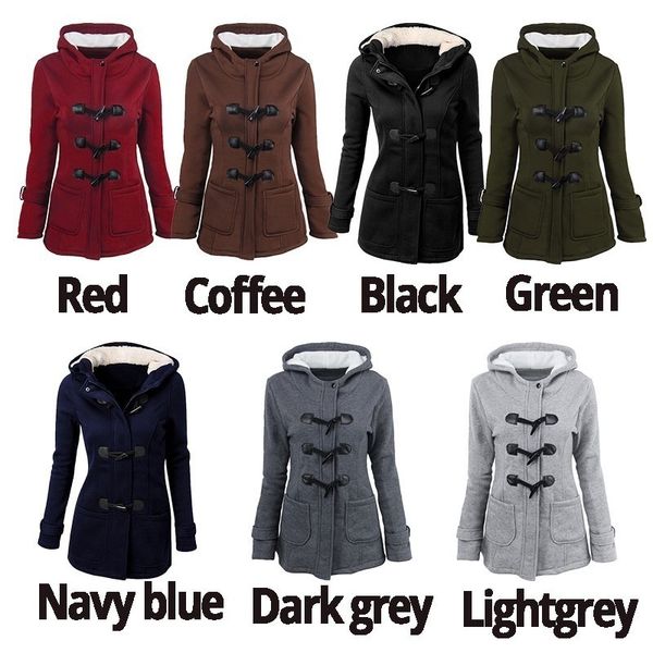 women's autumn and winter new horn button coat women thick mid-length hooded slim slimming jacket coat, Tan;black
women's autumn and winter new horn button coat women thick mid-length hooded slim slimming jacket coat, Tan;black