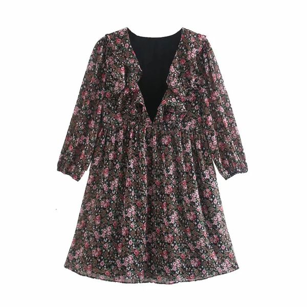2021 new women vintage floral printed v-neck ruffle trims mini dress fashion with lining long sleeves elastic cuffs dresses e9l4, Black;gray
2021 new women vintage floral printed v-neck ruffle trims mini dress fashion with lining long sleeves elastic cuffs dresses e9l4, Black;gray