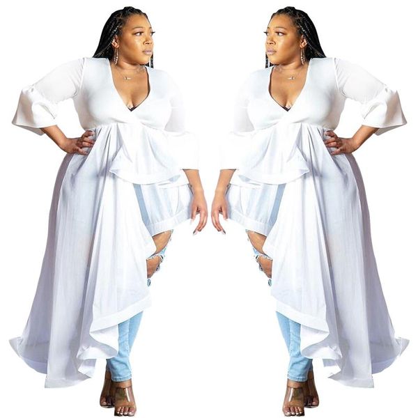 white big size v neck blouse high waist ruffle long shirts 2021 summer female day blouses rh101
white big size v neck blouse high waist ruffle long shirts 2021 summer female day blouses rh101