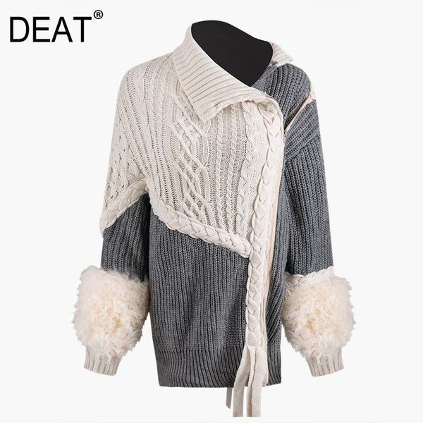 women's sweaters deat 2021 autumn and winter products fashion twist woven contrast color mosaic fur sleeves irregular sweater women pb1, White;black
women's sweaters deat 2021 autumn and winter products fashion twist woven contrast color mosaic fur sleeves irregular sweater women pb1, White;black