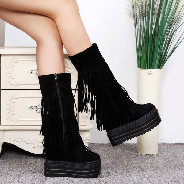 winter middle tube boots 13cm ultra high heel thick bottom inside increased wedges fringe womens 39, Black
winter middle tube boots 13cm ultra high heel thick bottom inside increased wedges fringe womens 39, Black