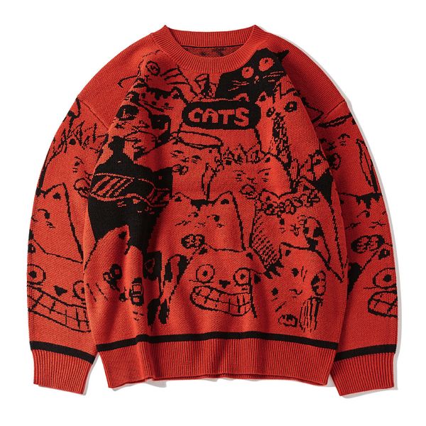 new hip hop streetwear knitted 2021 cartoon cats print harajuku sweater oversize cotton loose pullover men clothing blue f2dl, White;black
new hip hop streetwear knitted 2021 cartoon cats print harajuku sweater oversize cotton loose pullover men clothing blue f2dl, White;black
