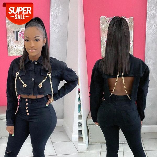 hirigin 2020 autumn women ripped denim jackets casual short jean jacket female chain backless coat streetwear plus size #tx1r, Black;brown
hirigin 2020 autumn women ripped denim jackets casual short jean jacket female chain backless coat streetwear plus size #tx1r, Black;brown