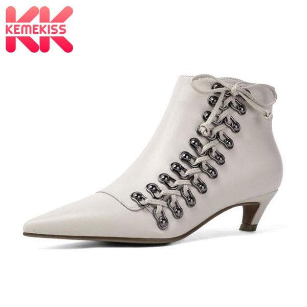 boots kemekiss real leather ankle for women pointed toe thick heel cross strap zipper shoes stylish street footwear size 33-40, Black 
boots kemekiss real leather ankle for women pointed toe thick heel cross strap zipper shoes stylish street footwear size 33-40, Black