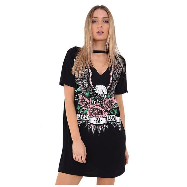 women's new fashion v neck dress print punk rock rose eagle halter t shirt dress short sleeve casual loose summer mini dres, Black;gray
women's new fashion v neck dress print punk rock rose eagle halter t shirt dress short sleeve casual loose summer mini dres, Black;gray