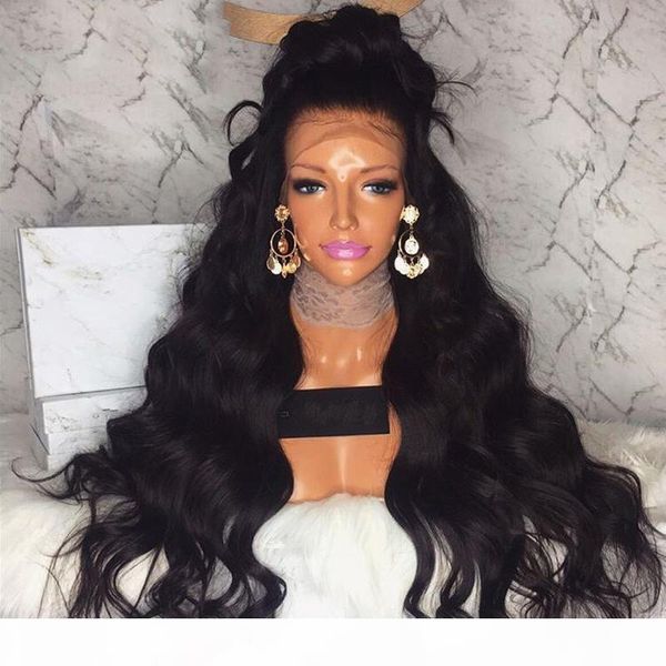 body wave 26 inch long black wig synthetic lace front wig with baby hair glueless high temperature fiber hair wigs for women, Black;brown 
body wave 26 inch long black wig synthetic lace front wig with baby hair glueless high temperature fiber hair wigs for women, Black;brown