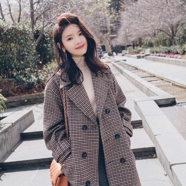 plaid coat women's middle and long style south korea 2021 new korean loose winter woollen retro thousand bird plaid coat1, Black
plaid coat women's middle and long style south korea 2021 new korean loose winter woollen retro thousand bird plaid coat1, Black