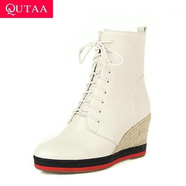 boots qutaa 2021 wedge heel round toe ankle pu lace up zipper women shoes fashion platform autumn winter short size 34-431, Black
boots qutaa 2021 wedge heel round toe ankle pu lace up zipper women shoes fashion platform autumn winter short size 34-431, Black