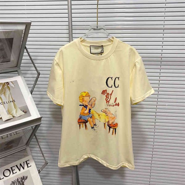 2022 factory wholesale new spring and summer funny illustration biscuit cartoon t-shirt women's round neck pullover casual loose short, White