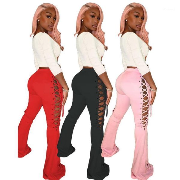 pink/black/red side cross lace up hollow flare bell bottom pant fall autumn clothes for women bodycon bandage slim trouser1, Black;white
pink/black/red side cross lace up hollow flare bell bottom pant fall autumn clothes for women bodycon bandage slim trouser1, Black;white