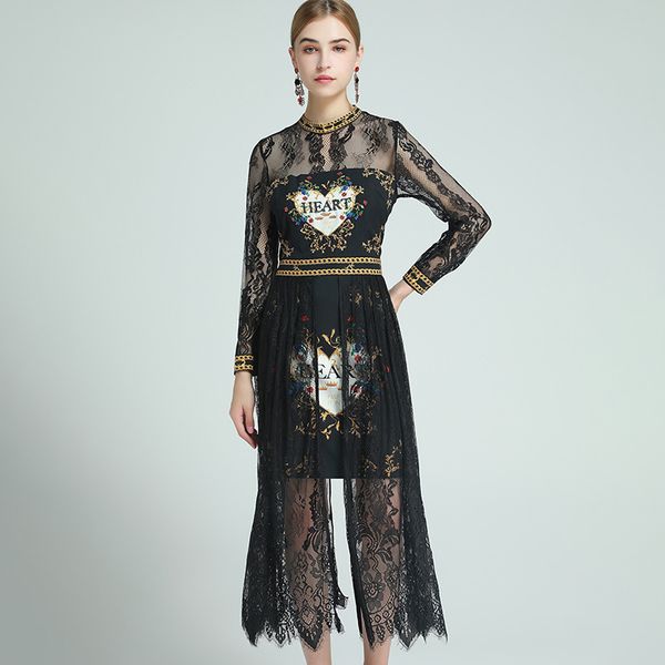 910 2020 brand same style dress long sleeve crew neck womens clothes flora print lace sequins mid calf luxury fashion dress ym, Black
910 2020 brand same style dress long sleeve crew neck womens clothes flora print lace sequins mid calf luxury fashion dress ym, Black