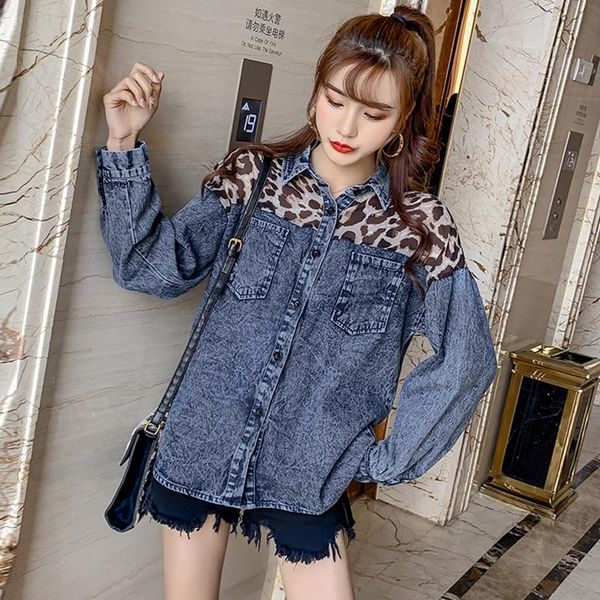 leopard chiffon patchwork big size denim blouse women blue long sleeve spring shirt fashion streetwear loose denim blouse, White
leopard chiffon patchwork big size denim blouse women blue long sleeve spring shirt fashion streetwear loose denim blouse, White