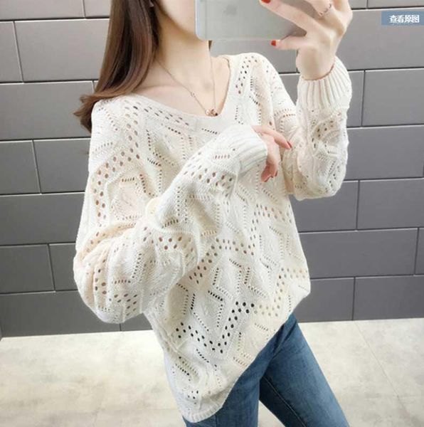 hollow knitted blouse is thin and loose 2020 spring all-match autumn new pullover sweater1, White;black
hollow knitted blouse is thin and loose 2020 spring all-match autumn new pullover sweater1, White;black