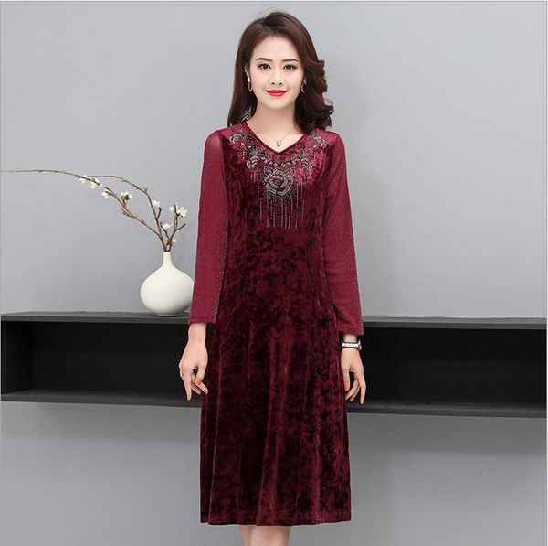 casual dresses middle age women velvet long sleeve spring autumn dress mother fashion v-neck diamonds bottom, Black;gray
casual dresses middle age women velvet long sleeve spring autumn dress mother fashion v-neck diamonds bottom, Black;gray