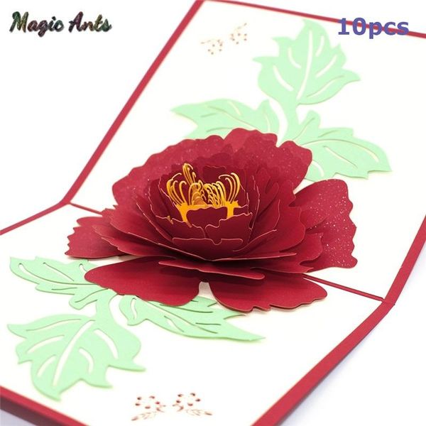 10 пакет оптовая пион 3d pop up card подарок на день рождения с конвертом наклейки цветов лазерная резка приглашение поздравительная открытк