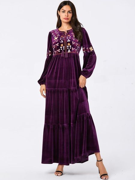 velvet swing long dress purple floral embroidered maxi dresses tassel drawstring puff sleeve clothes rh5421, Black;gray
velvet swing long dress purple floral embroidered maxi dresses tassel drawstring puff sleeve clothes rh5421, Black;gray