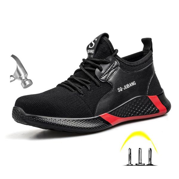 men's light & comfortable fashion steel toe cap work shoes men anti slip puncture proof safety shoes, Black