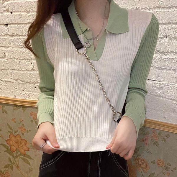 women's sweaters ladies fashion turn-down collar knitted sweater long sleeve patchwork jumpers women 2021 autumn female slim short swe, White;black
women's sweaters ladies fashion turn-down collar knitted sweater long sleeve patchwork jumpers women 2021 autumn female slim short swe, White;black