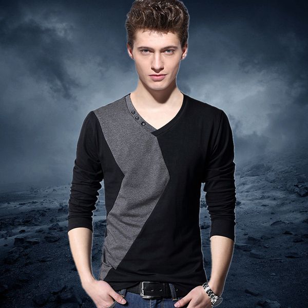 brand spring style men's long sleeve t-shirt cotton for male v-neck stitching leisure kg-413, White;black
brand spring style men's long sleeve t-shirt cotton for male v-neck stitching leisure kg-413, White;black